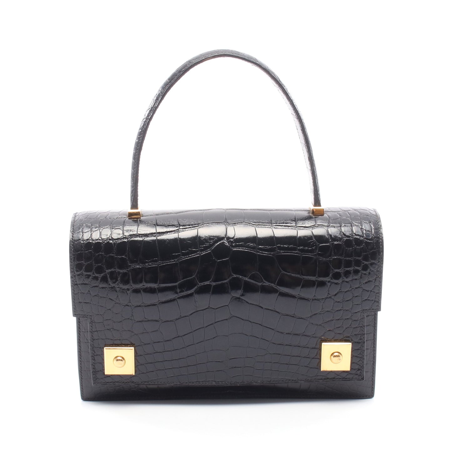 ピアノ ハンドバッグ アリゲーターリセ ブラック ゴールド金具 ○V刻印 エルメス バッグ HERMES
