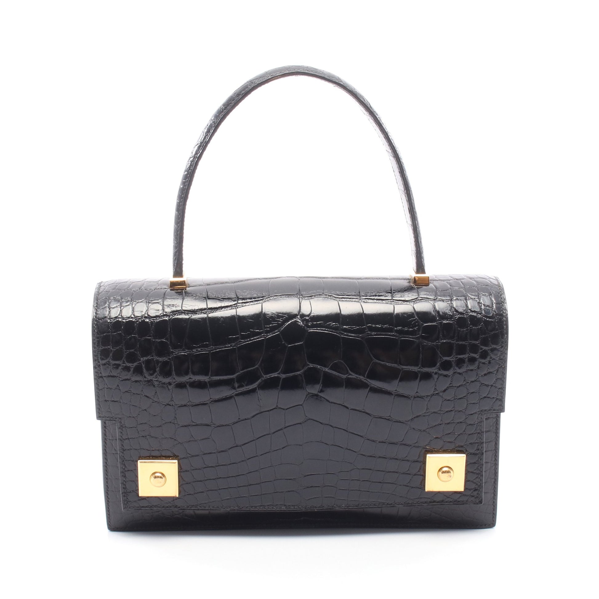 ピアノ ハンドバッグ アリゲーターリセ ブラック ゴールド金具 ○V刻印 エルメス バッグ HERMES