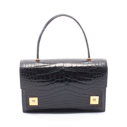 ピアノ ハンドバッグ アリゲーターリセ ブラック ゴールド金具 ○V刻印 エルメス バッグ HERMES