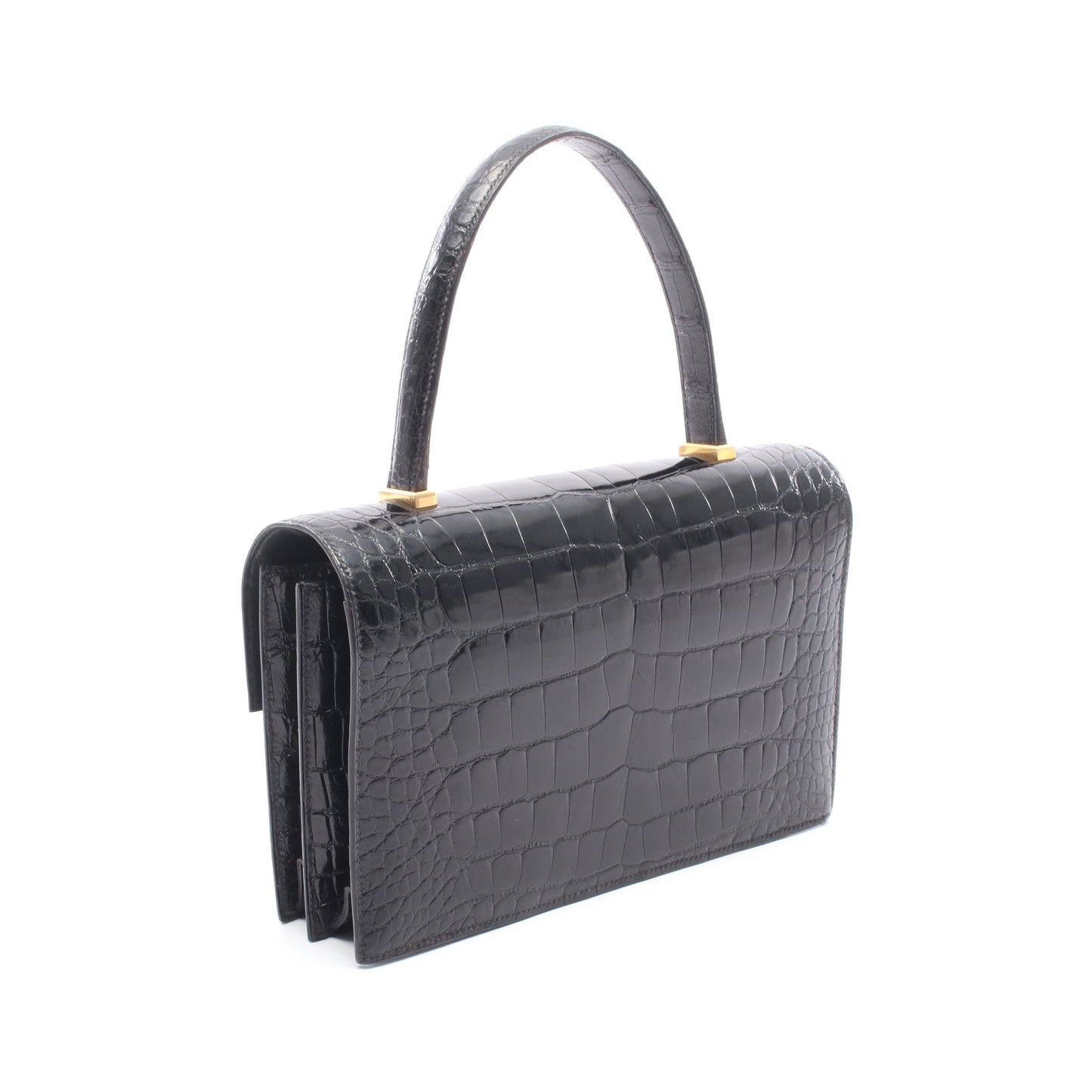 ピアノ ハンドバッグ アリゲーターリセ ブラック ゴールド金具 ○V刻印 エルメス バッグ HERMES