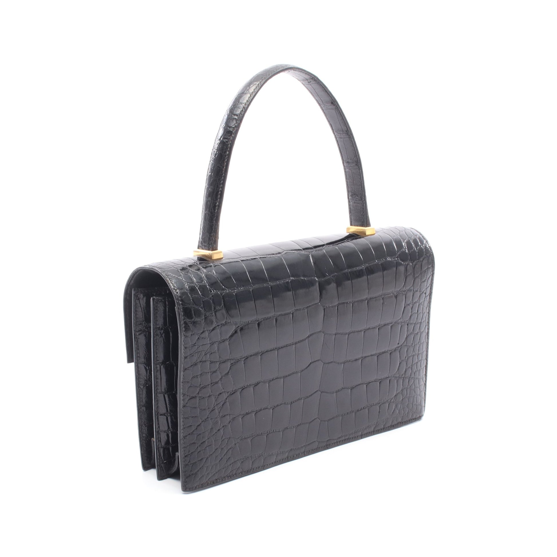 ピアノ ハンドバッグ アリゲーターリセ ブラック ゴールド金具 ○V刻印 エルメス バッグ HERMES