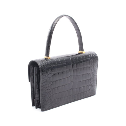 ピアノ ハンドバッグ アリゲーターリセ ブラック ゴールド金具 ○V刻印 エルメス バッグ HERMES