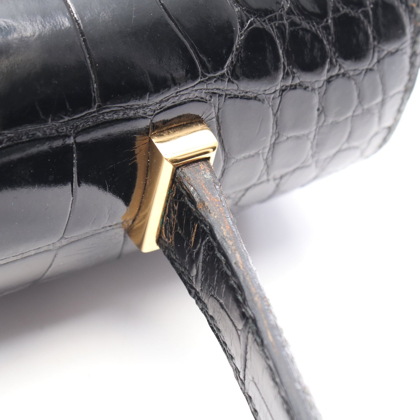 ピアノ ハンドバッグ アリゲーターリセ ブラック ゴールド金具 ○V刻印 エルメス バッグ HERMES