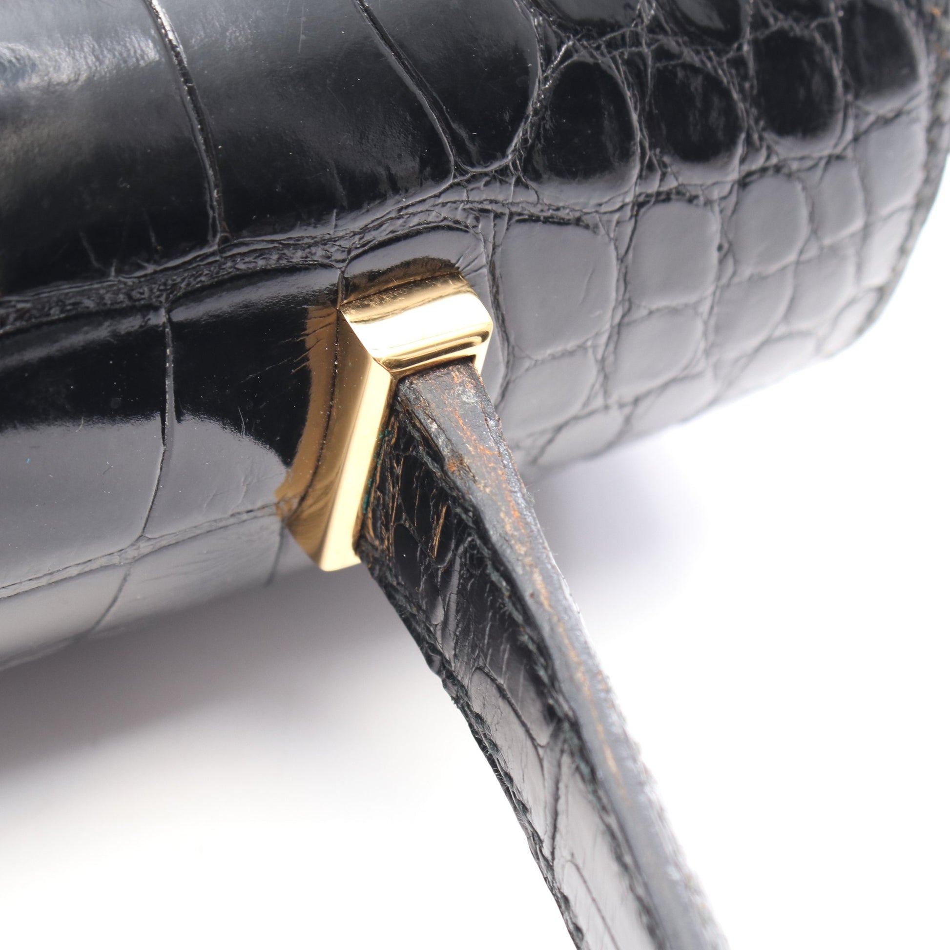 ピアノ ハンドバッグ アリゲーターリセ ブラック ゴールド金具 ○V刻印 エルメス バッグ HERMES