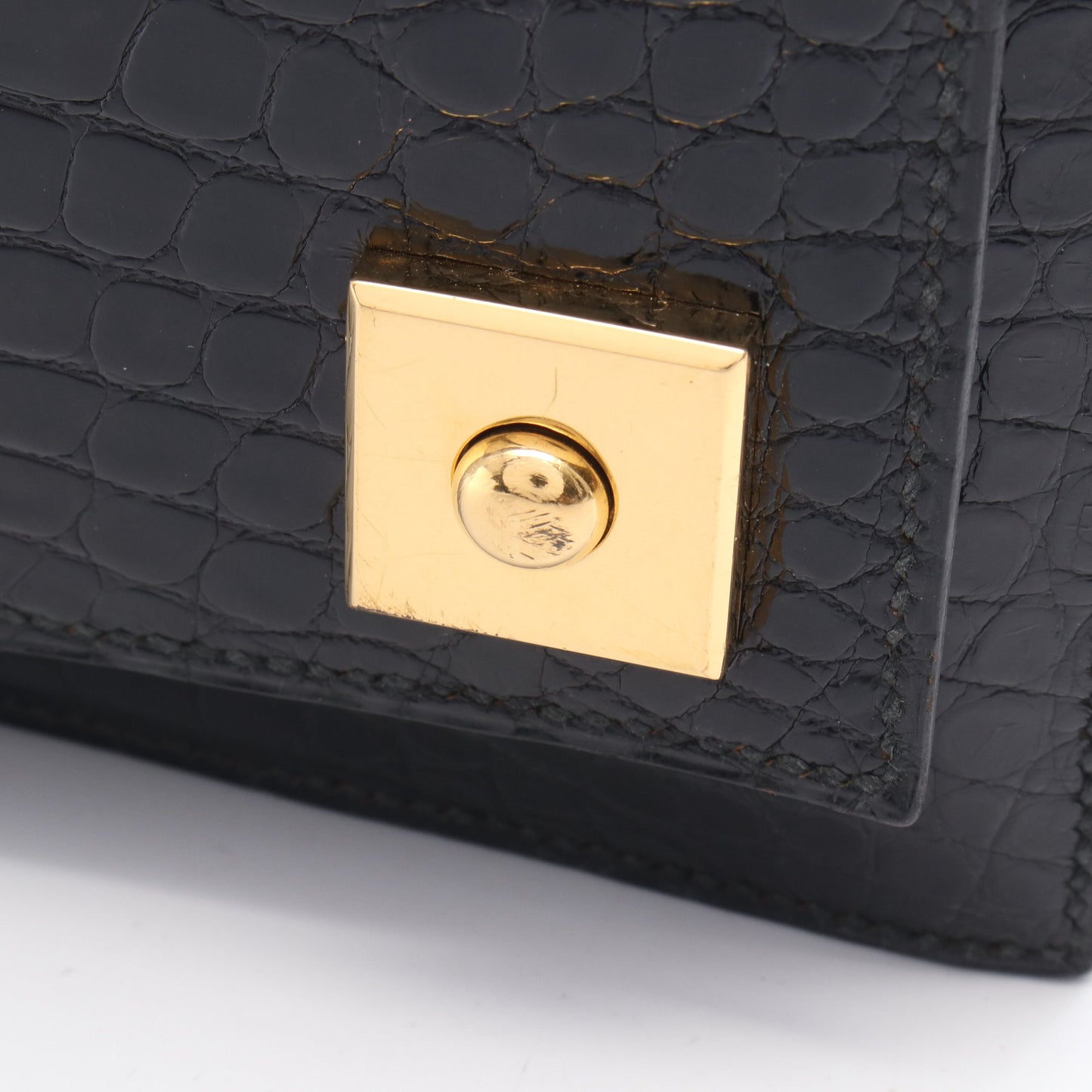 ピアノ ハンドバッグ アリゲーターリセ ブラック ゴールド金具 ○V刻印 エルメス バッグ HERMES