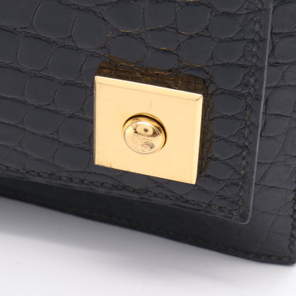 ピアノ ハンドバッグ アリゲーターリセ ブラック ゴールド金具 ○V刻印 エルメス バッグ HERMES