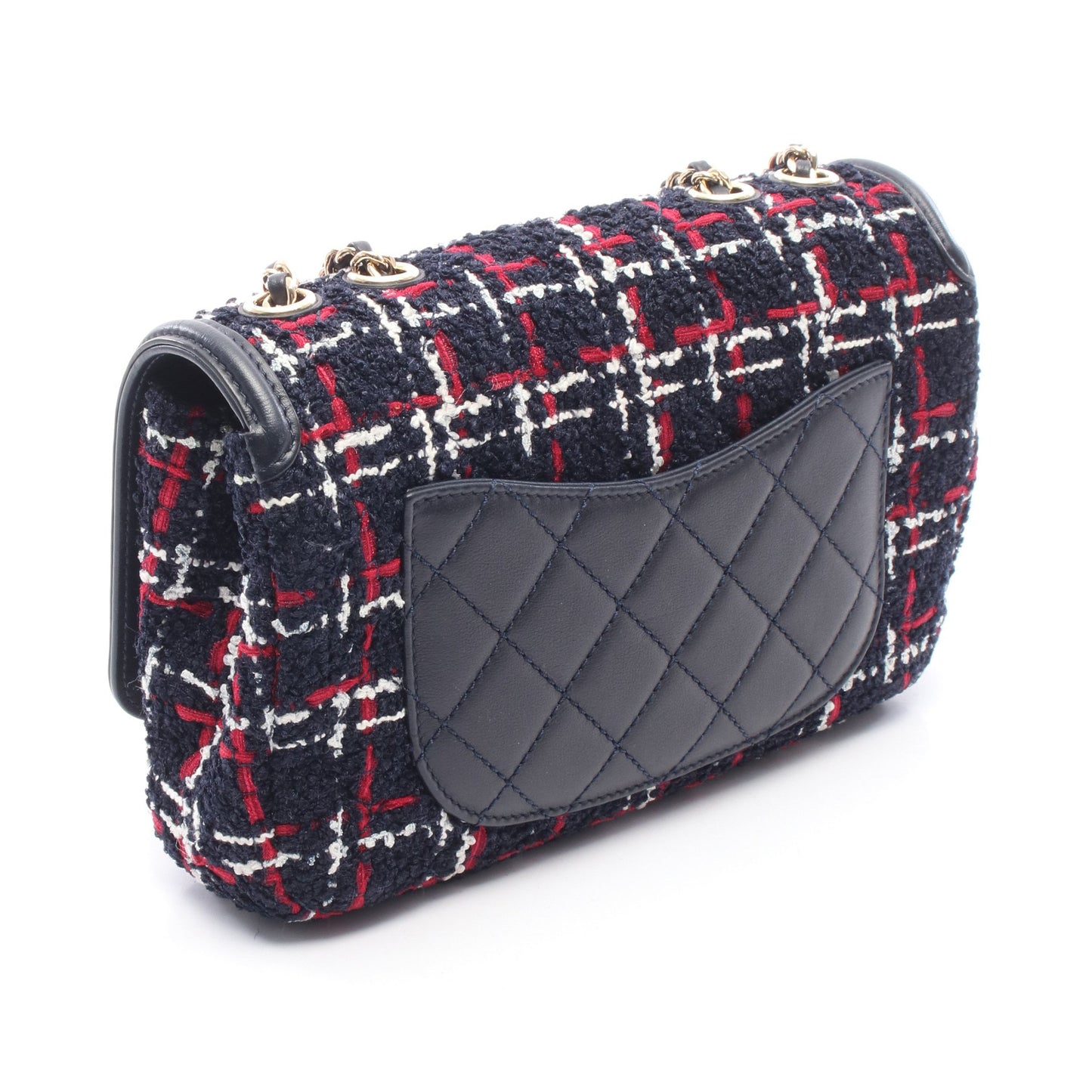 CCフィリグリー チェーンショルダーバッグ ツイード レザー ネイビー レッド ホワイト ゴールド金具 シャネル バッグ CHANEL