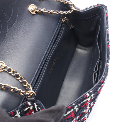 CCフィリグリー チェーンショルダーバッグ ツイード レザー ネイビー レッド ホワイト ゴールド金具 シャネル バッグ CHANEL