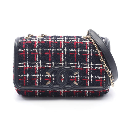 CCフィリグリー チェーンショルダーバッグ ツイード レザー ネイビー レッド ホワイト ゴールド金具 シャネル バッグ CHANEL