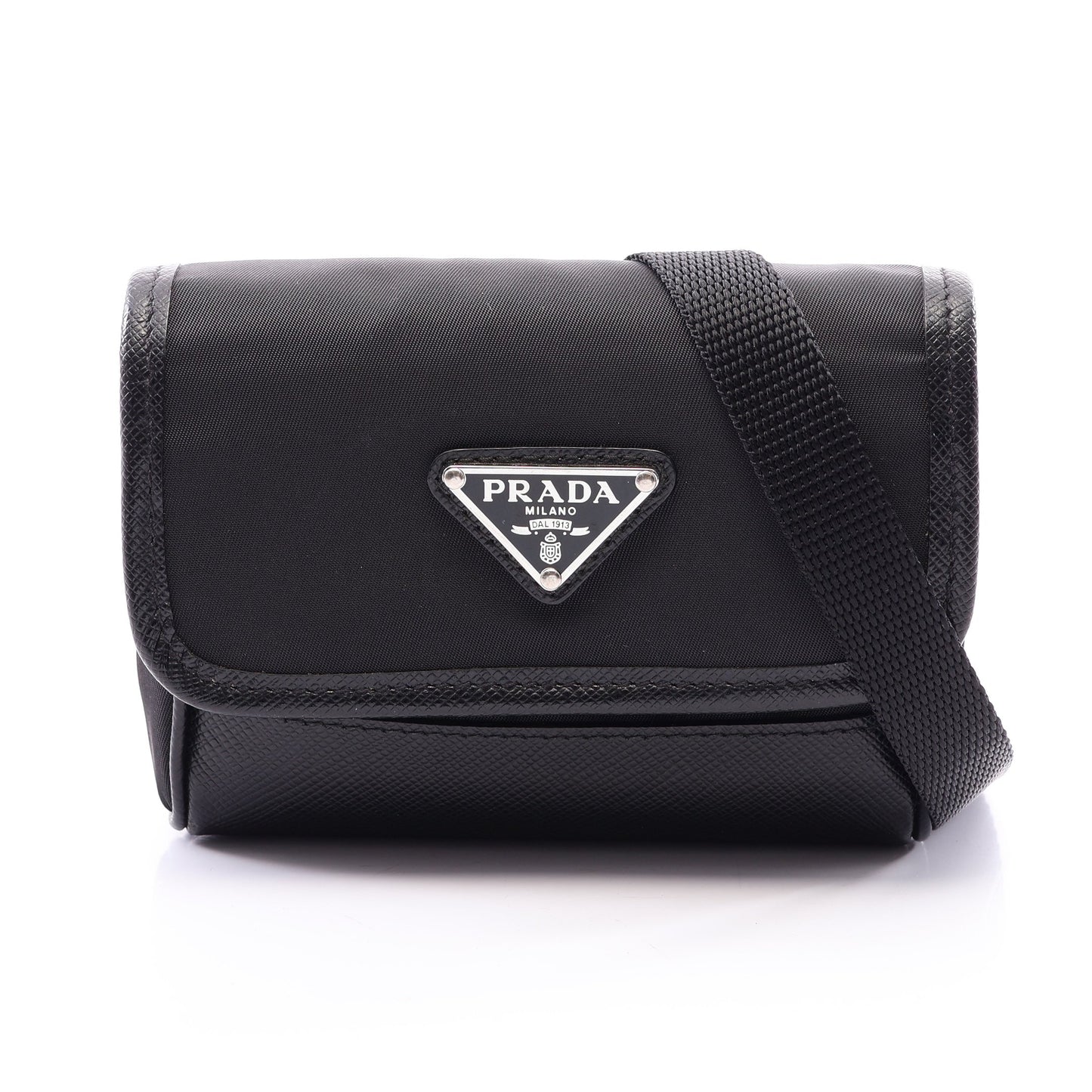 トライアングルロゴ ショルダーバッグ ナイロン サフィアーノレザー ブラック プラダ バッグ PRADA