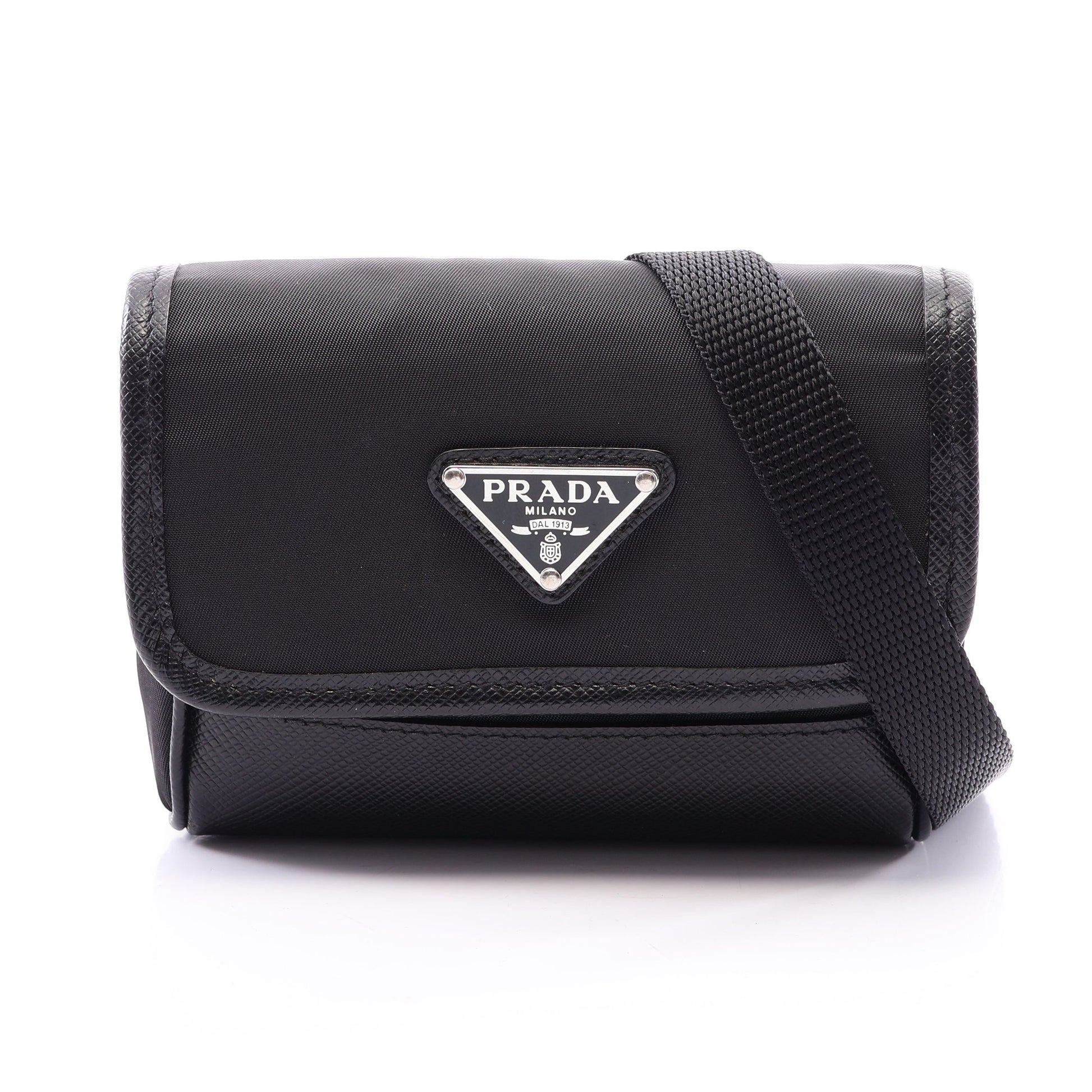 トライアングルロゴ ショルダーバッグ ナイロン サフィアーノレザー ブラック プラダ バッグ PRADA