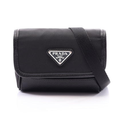 トライアングルロゴ ショルダーバッグ ナイロン サフィアーノレザー ブラック プラダ バッグ PRADA