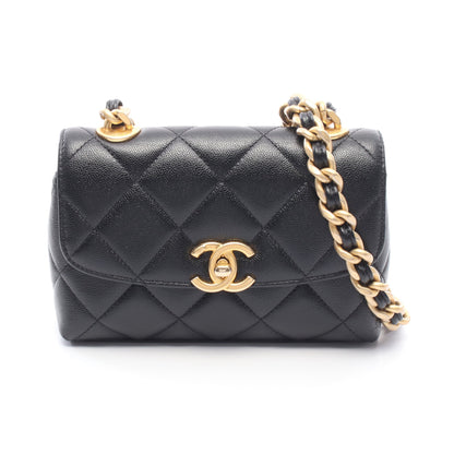 マトラッセ スモールフラップ チェーンショルダーバッグ キャビアスキン ブラック ゴールド金具 シャネル バッグ CHANEL