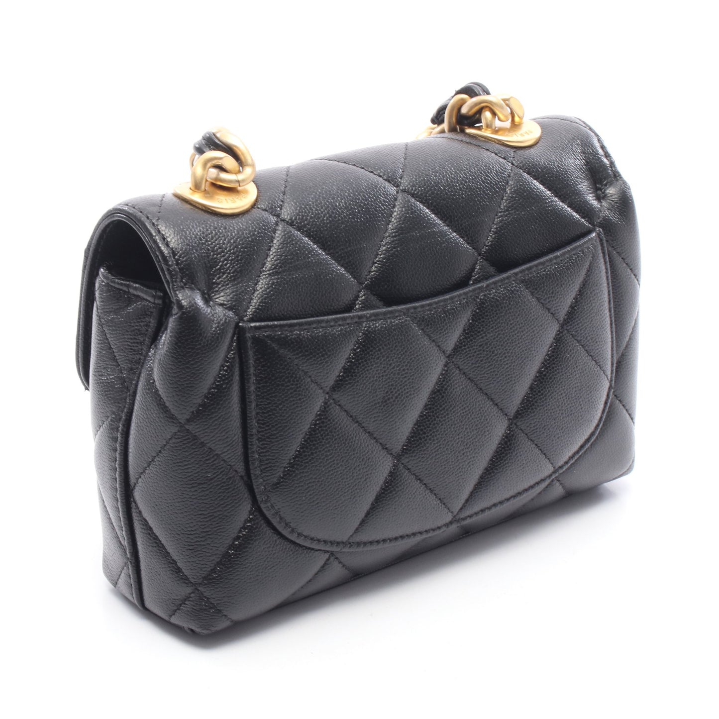 マトラッセ スモールフラップ チェーンショルダーバッグ キャビアスキン ブラック ゴールド金具 シャネル バッグ CHANEL