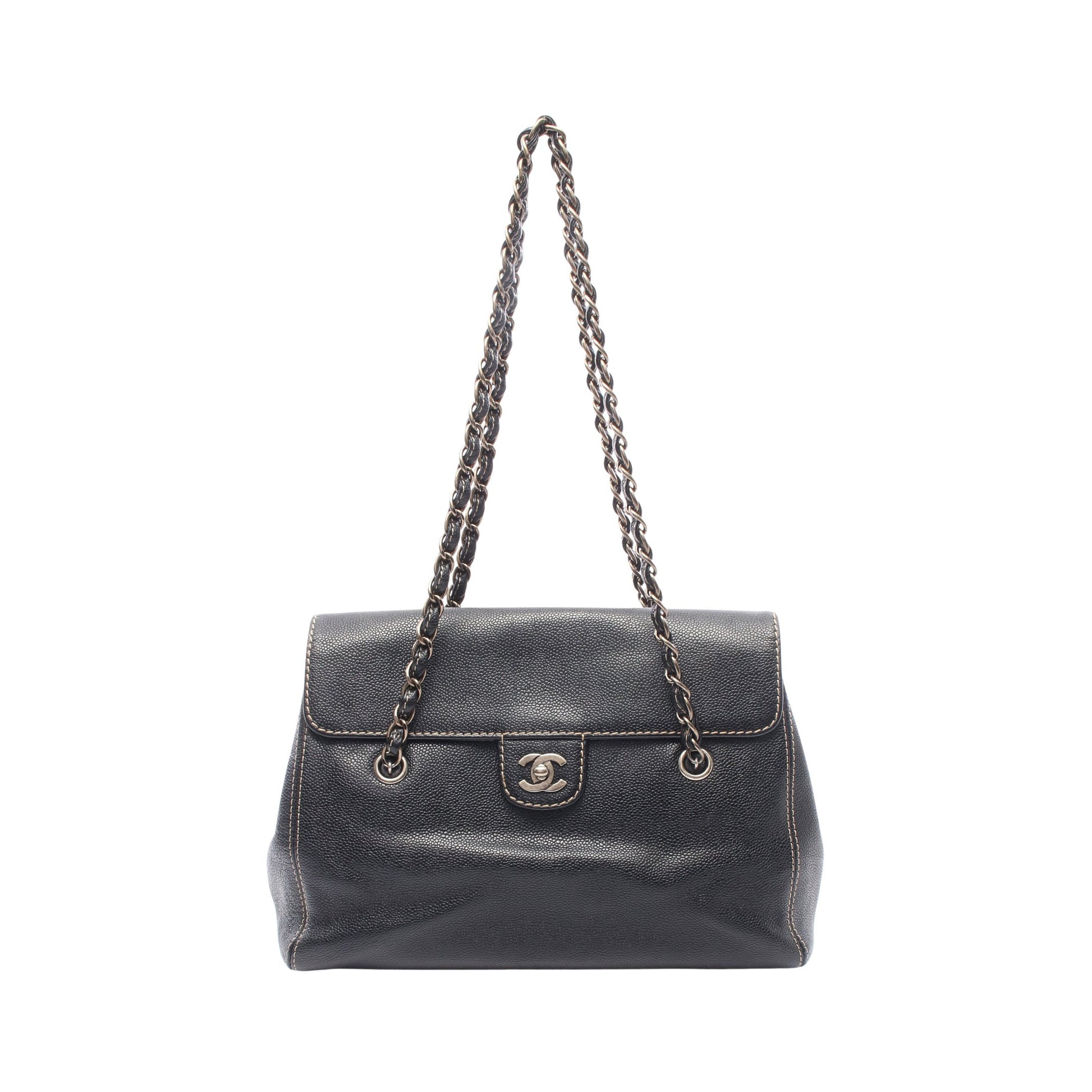 ターンロック チェーンショルダーバッグ キャビアスキン ブラック ゴールド金具 シャネル バッグ CHANEL