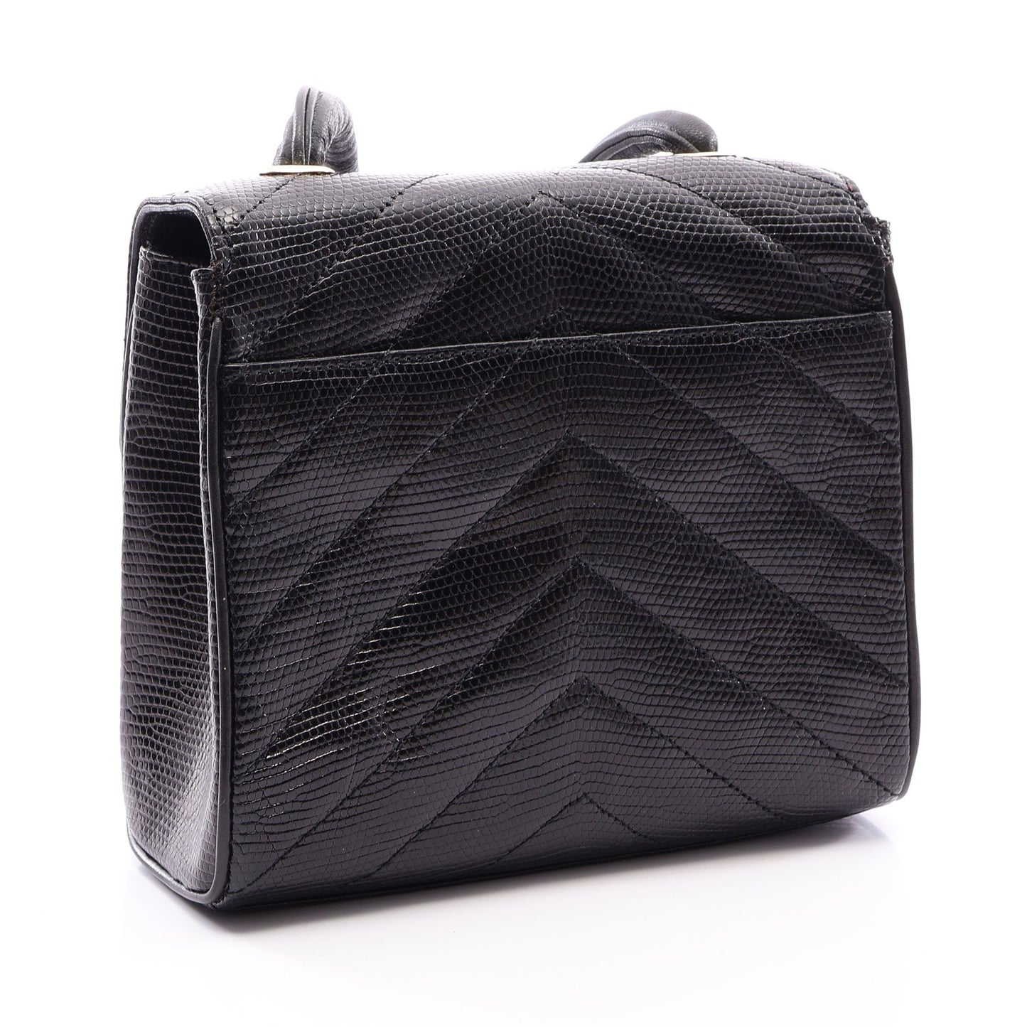 Vステッチ ミニ ショルダーバッグ リザード ブラック ゴールド金具 シャネル バッグ CHANEL