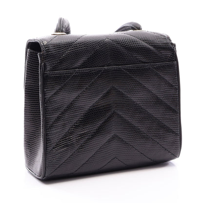 Vステッチ ミニ ショルダーバッグ リザード ブラック ゴールド金具 シャネル バッグ CHANEL