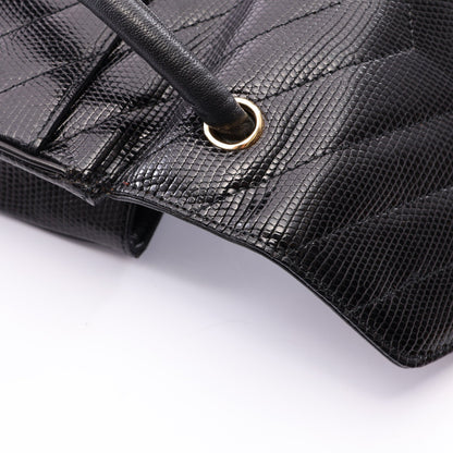 Vステッチ ミニ ショルダーバッグ リザード ブラック ゴールド金具 シャネル バッグ CHANEL