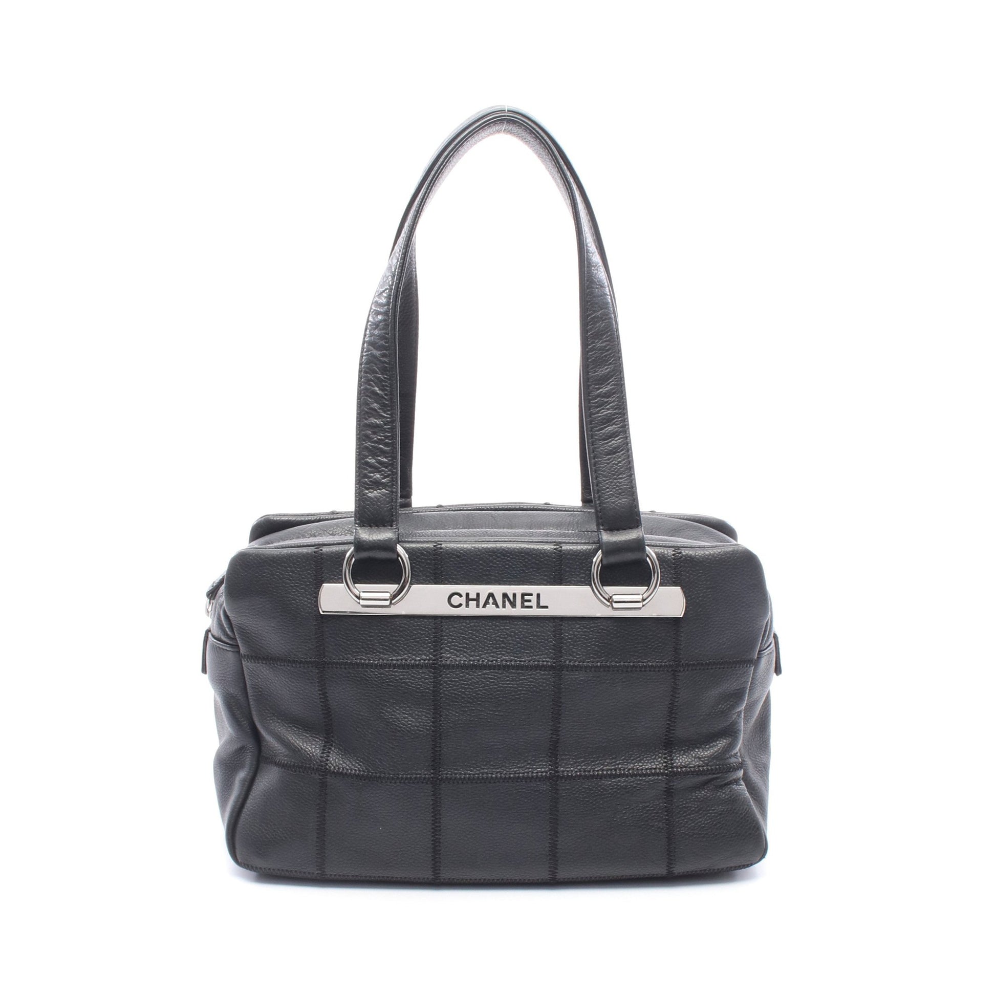 チョコバー ハンドバッグ ミニボストンバッグ ソフトキャビアスキン ブラック シルバー金具 シャネル バッグ CHANEL
