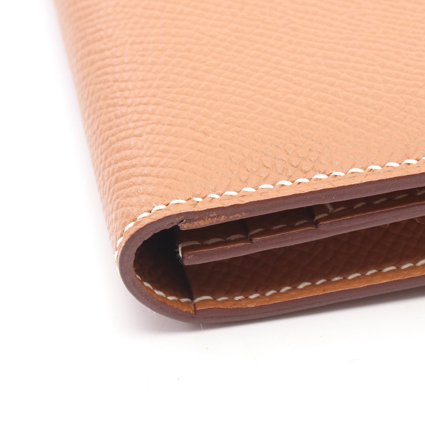 ベアンスフレ ゴールド 二つ折り長財布 ヴォーエプソン ブラウン シルバー金具 C刻印 エルメス 財布・小物 HERMES