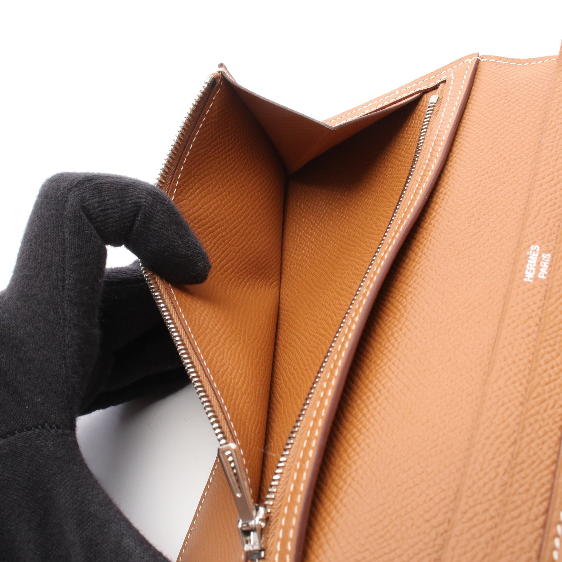 ベアンスフレ ゴールド 二つ折り長財布 ヴォーエプソン ブラウン シルバー金具 C刻印 エルメス 財布・小物 HERMES