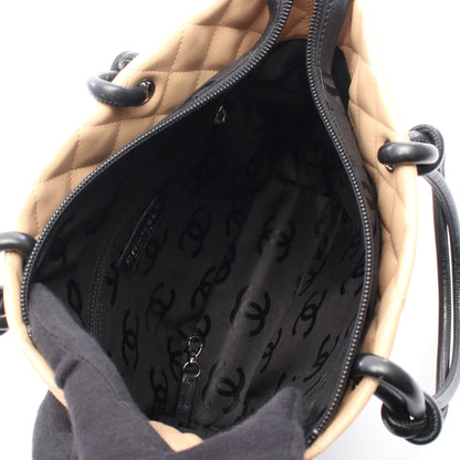 カンボンライン ミディアム ハンドバッグ トートバッグ レザー ベージュ ブラック シルバー金具 シャネル バッグ CHANEL
