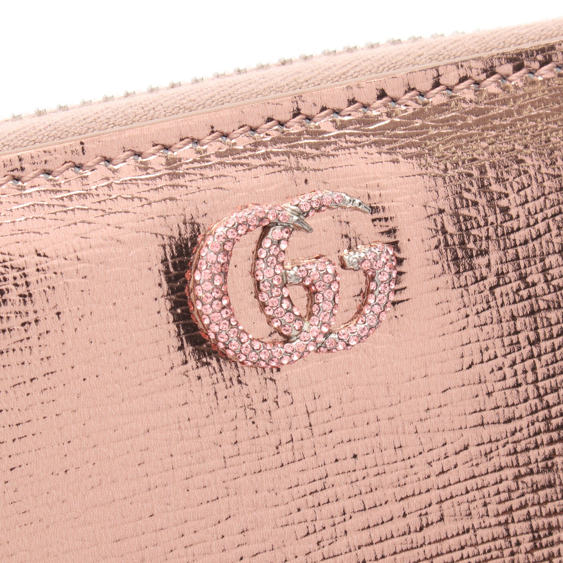 ダブルG バイカラー メタリック ラウンドファスナー長財布 レザー ピンクゴールド グッチ 財布・小物 GUCCI