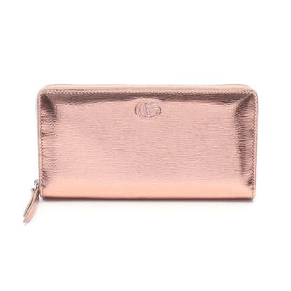 ダブルG バイカラー メタリック ラウンドファスナー長財布 レザー ピンクゴールド グッチ 財布・小物 GUCCI