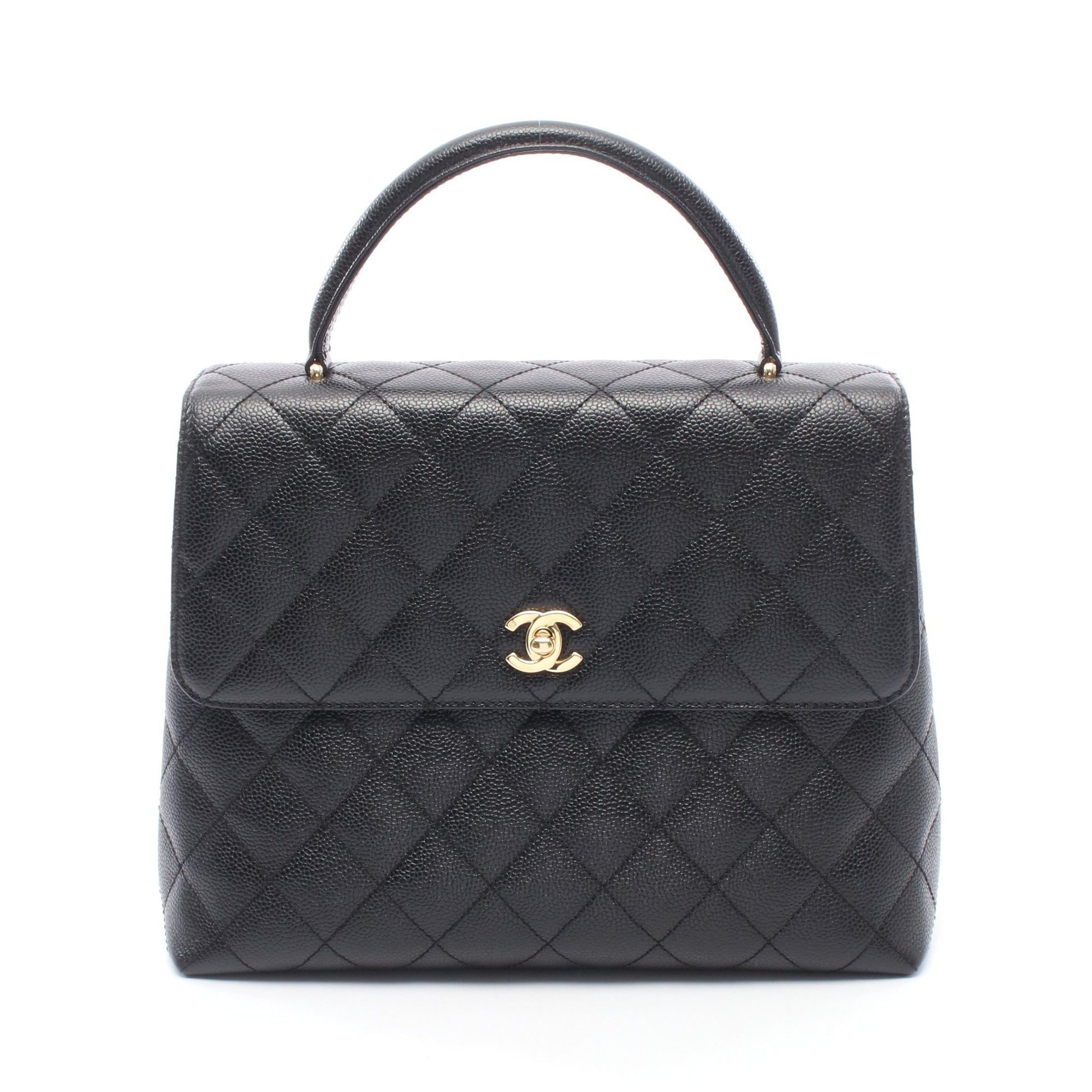 マトラッセ ハンドバッグ キャビアスキン ブラック ゴールド金具 シャネル バッグ CHANEL