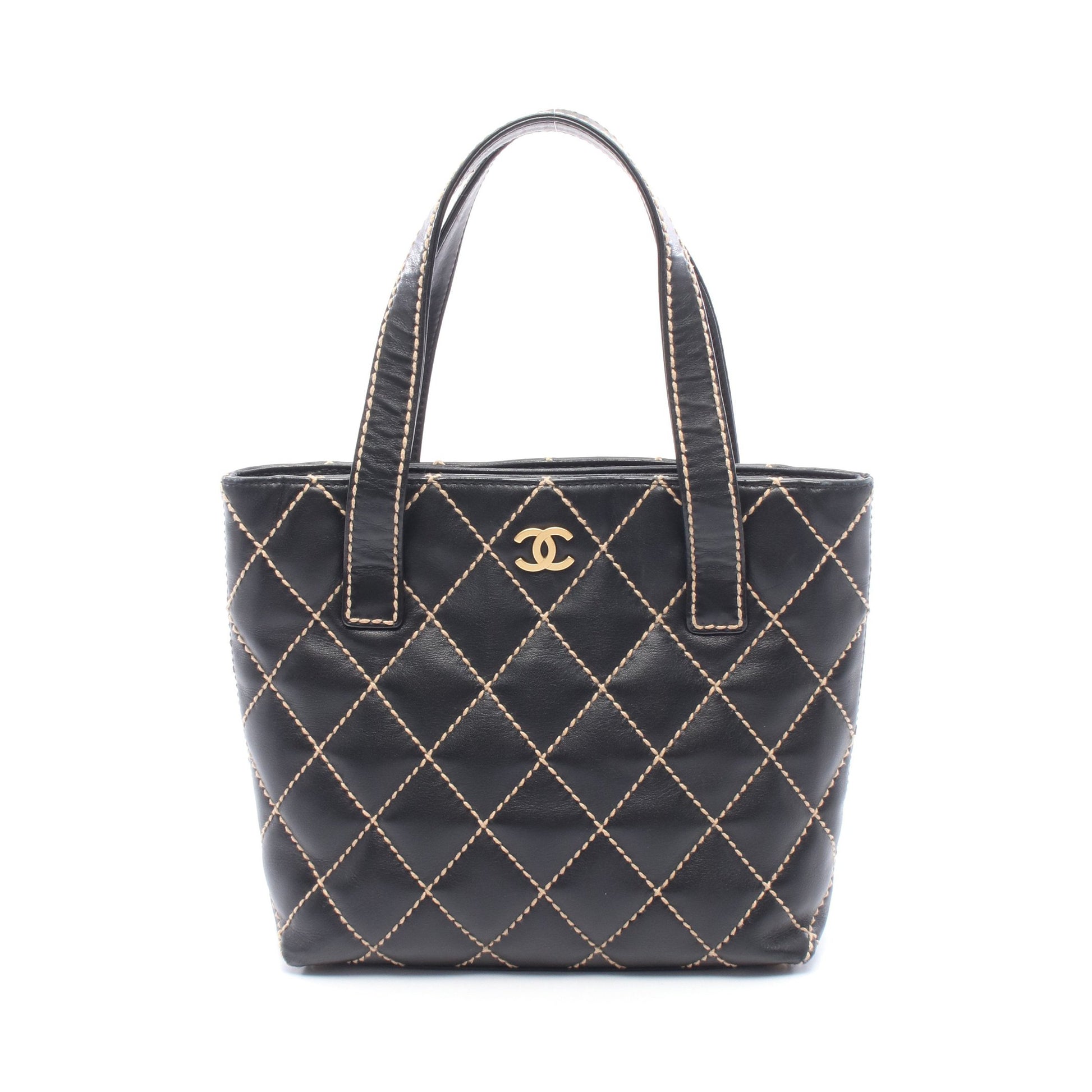 ワイルドステッチ ハンドバッグ トートバッグ レザー ブラック ゴールド金具 シャネル バッグ CHANEL