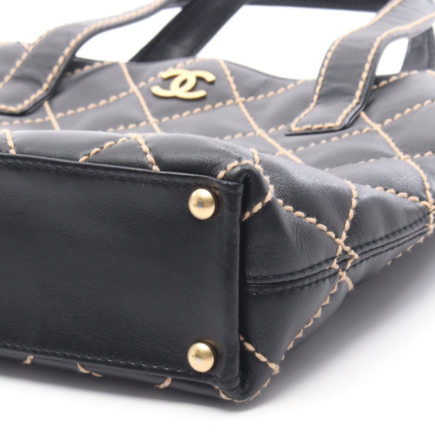 ワイルドステッチ ハンドバッグ トートバッグ レザー ブラック ゴールド金具 シャネル バッグ CHANEL
