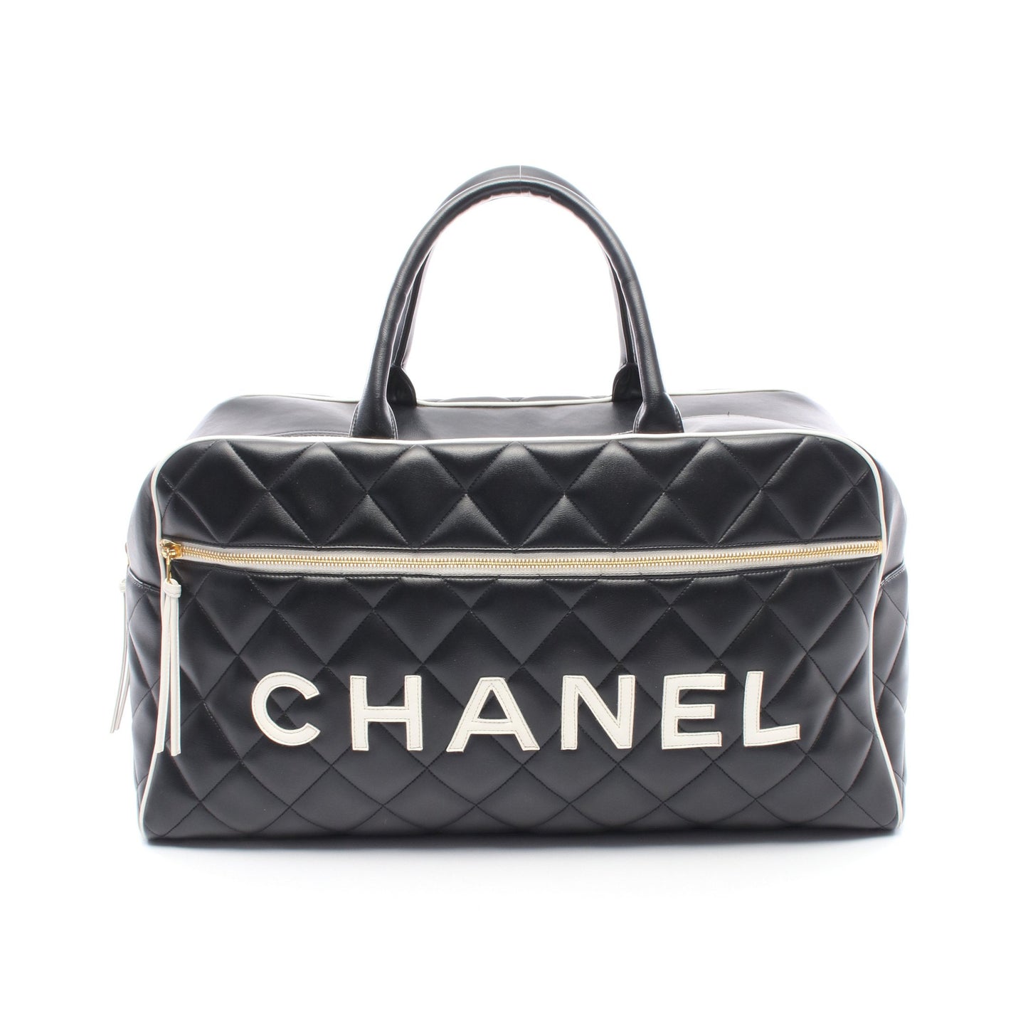 マトラッセ ボーリングバッグ ハンドバッグ レザー ブラック ホワイト ゴールド金具 シャネル バッグ CHANEL