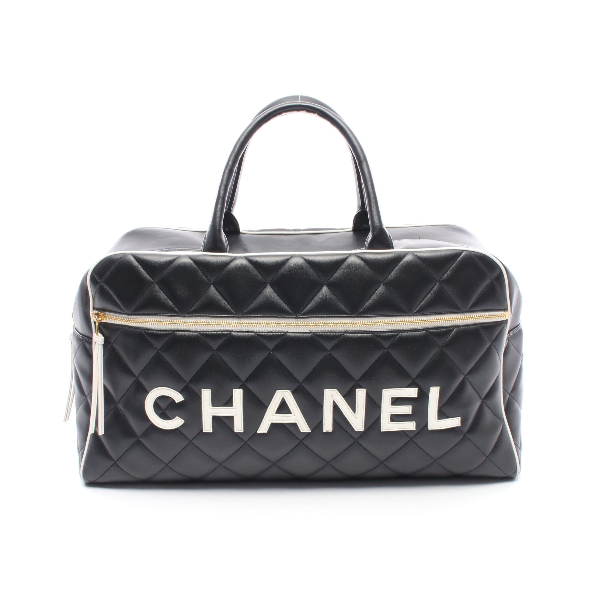 マトラッセ ボーリングバッグ ハンドバッグ レザー ブラック ホワイト ゴールド金具 シャネル バッグ CHANEL