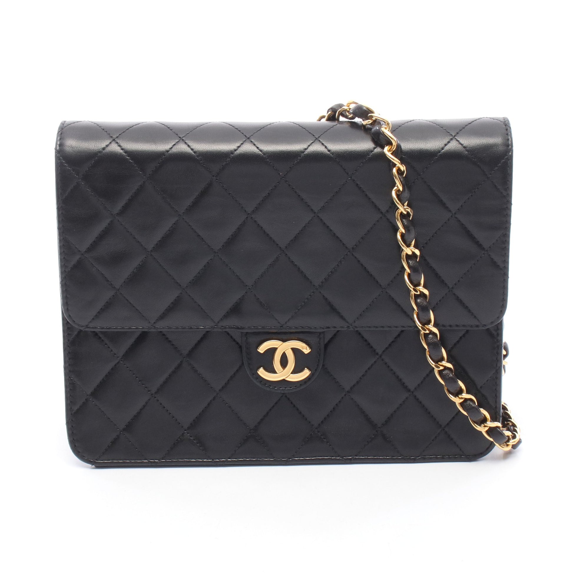 マトラッセ シングルフラップ チェーンショルダーバッグ ラムスキン ブラック ゴールド金具 シャネル バッグ CHANEL
