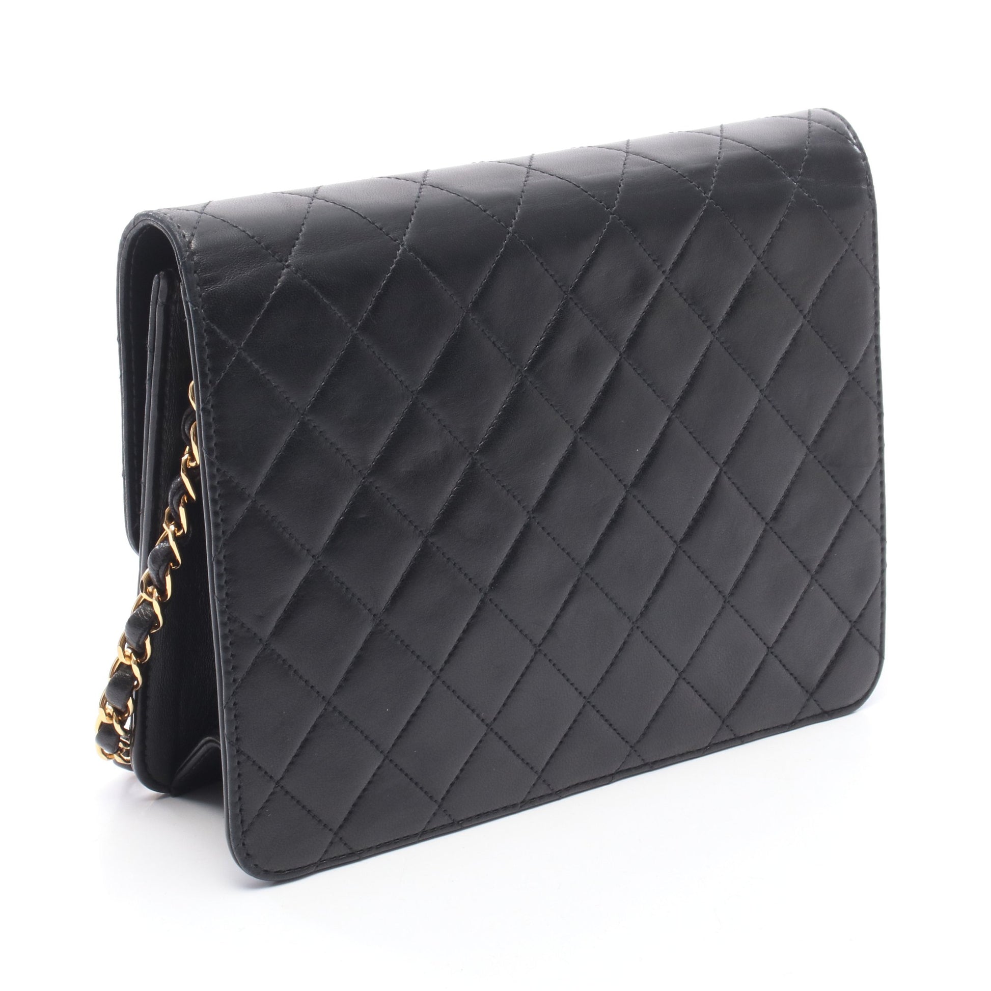 マトラッセ シングルフラップ チェーンショルダーバッグ ラムスキン ブラック ゴールド金具 シャネル バッグ CHANEL