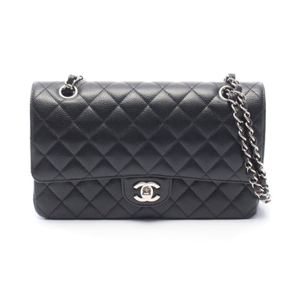 マトラッセ Wフラップ Wチェーンショルダーバッグ キャビアスキン ブラック シルバー金具 シャネル バッグ CHANEL