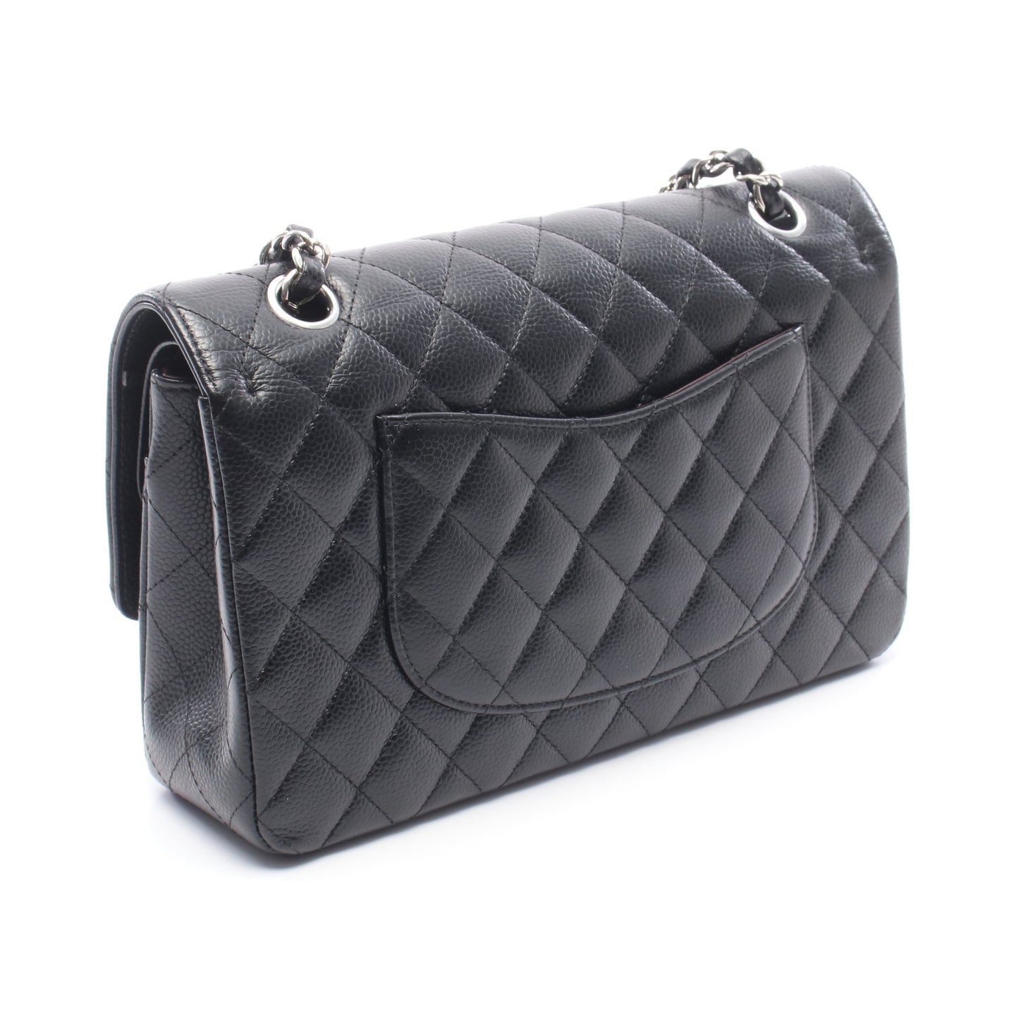 マトラッセ Wフラップ Wチェーンショルダーバッグ キャビアスキン ブラック シルバー金具 シャネル バッグ CHANEL