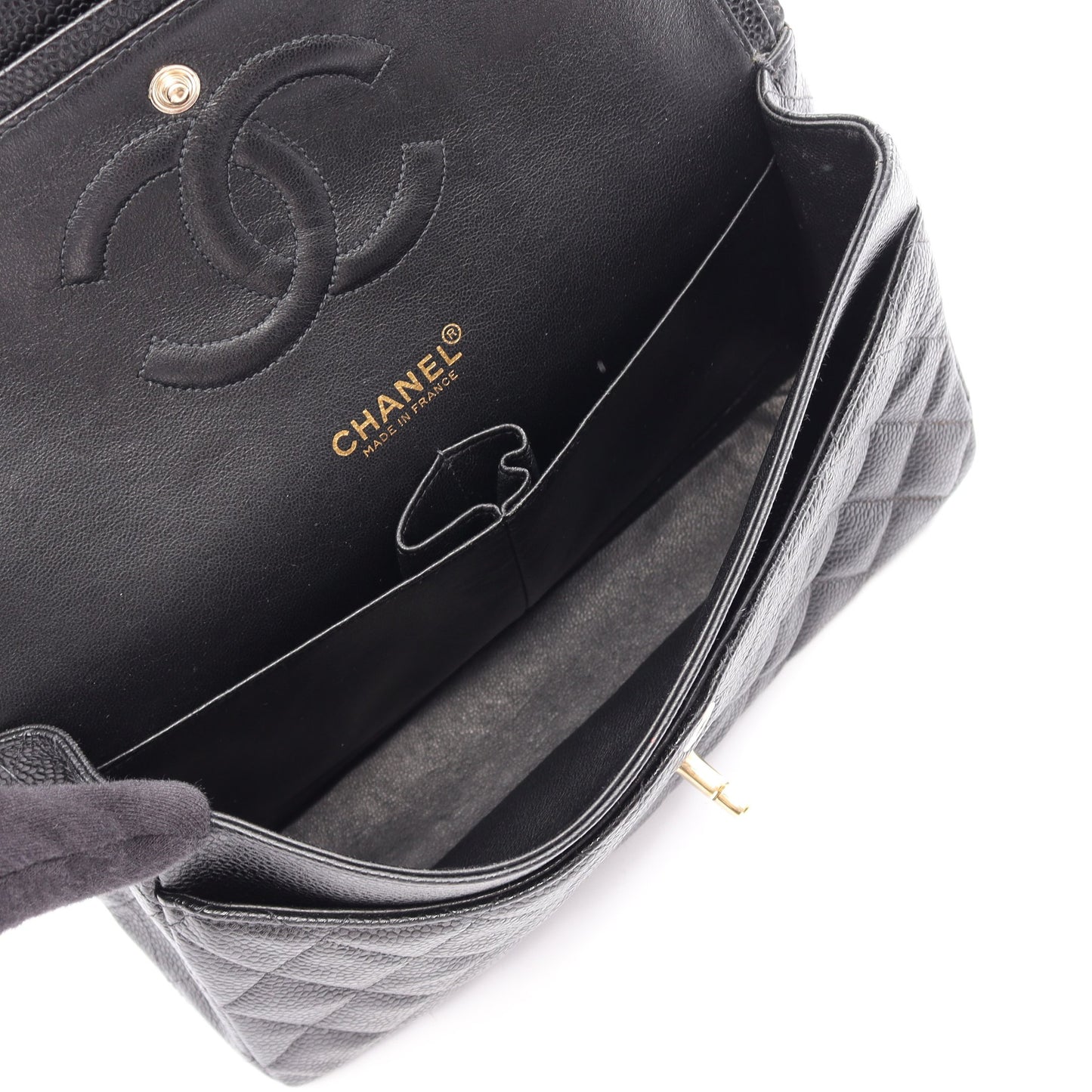 マトラッセ Wフラップ Wチェーンショルダーバッグ キャビアスキン ブラック ゴールド金具 シャネル バッグ CHANEL