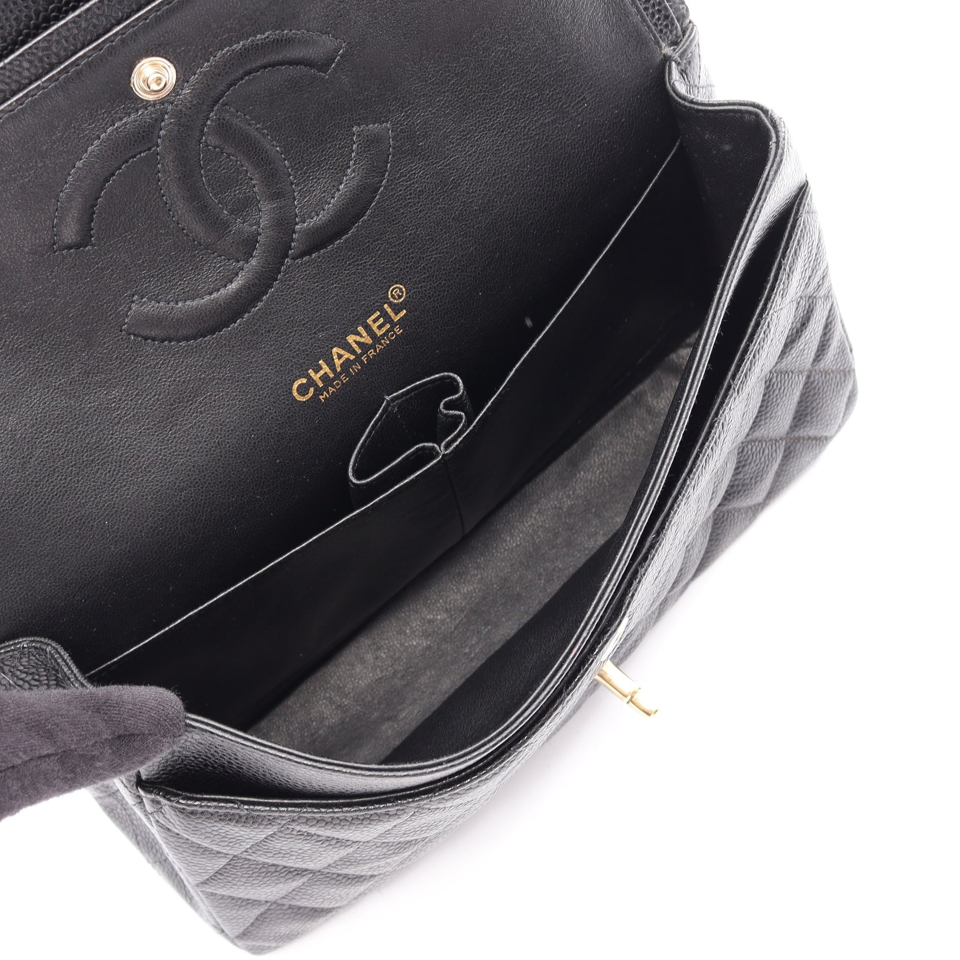 マトラッセ Wフラップ Wチェーンショルダーバッグ キャビアスキン ブラック ゴールド金具 シャネル バッグ CHANEL