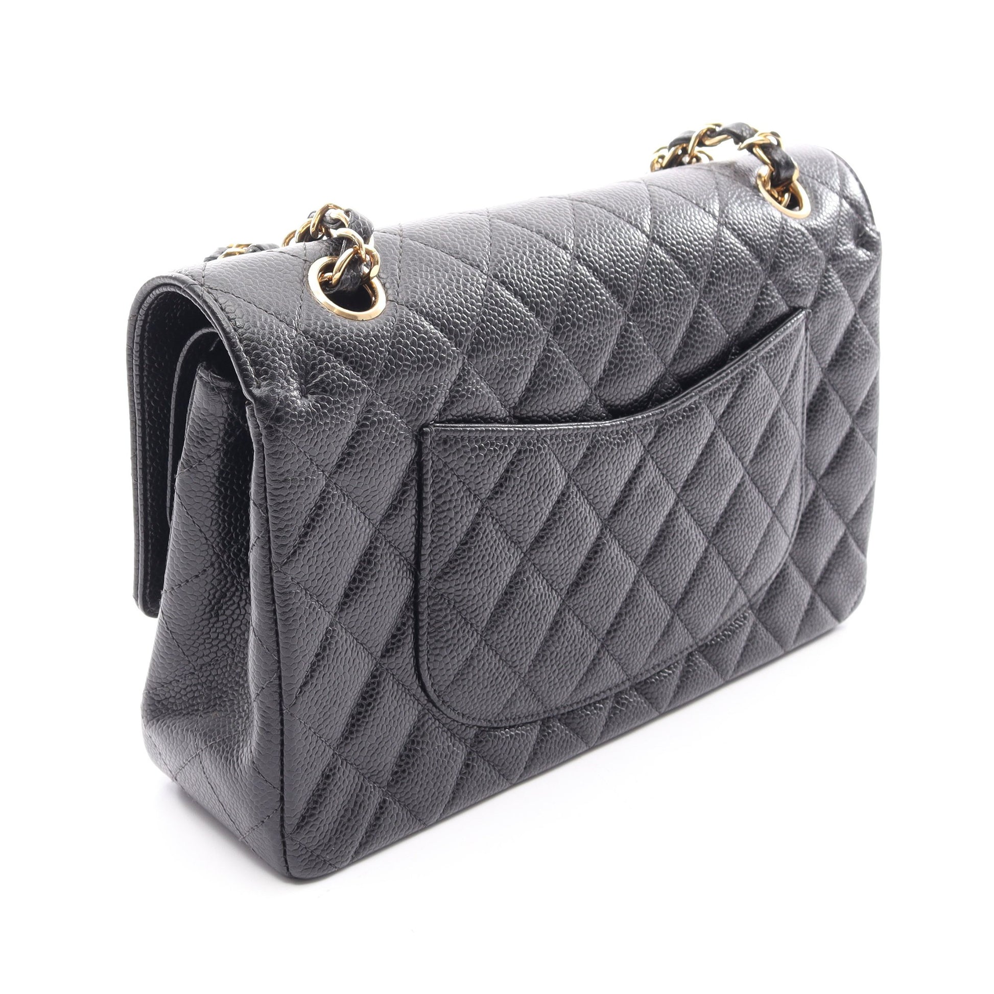 マトラッセ Wフラップ Wチェーンショルダーバッグ キャビアスキン ブラック ゴールド金具 シャネル バッグ CHANEL