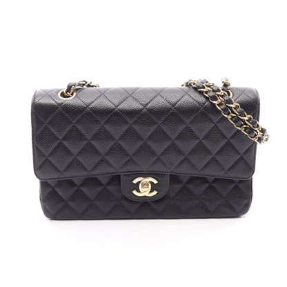 マトラッセ Wフラップ Wチェーンショルダーバッグ キャビアスキン ブラック ゴールド金具 シャネル バッグ CHANEL
