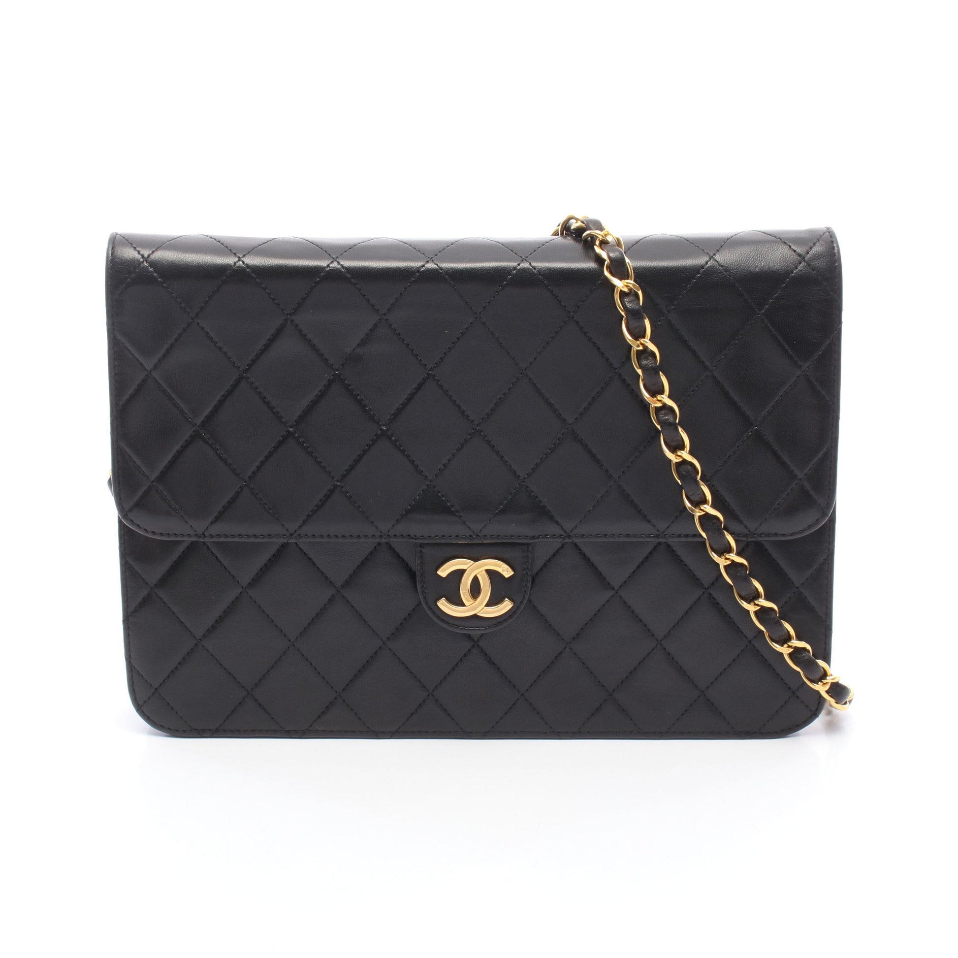 マトラッセ チェーンショルダーバッグ ラムスキン ブラック ゴールド金具 シャネル バッグ CHANEL