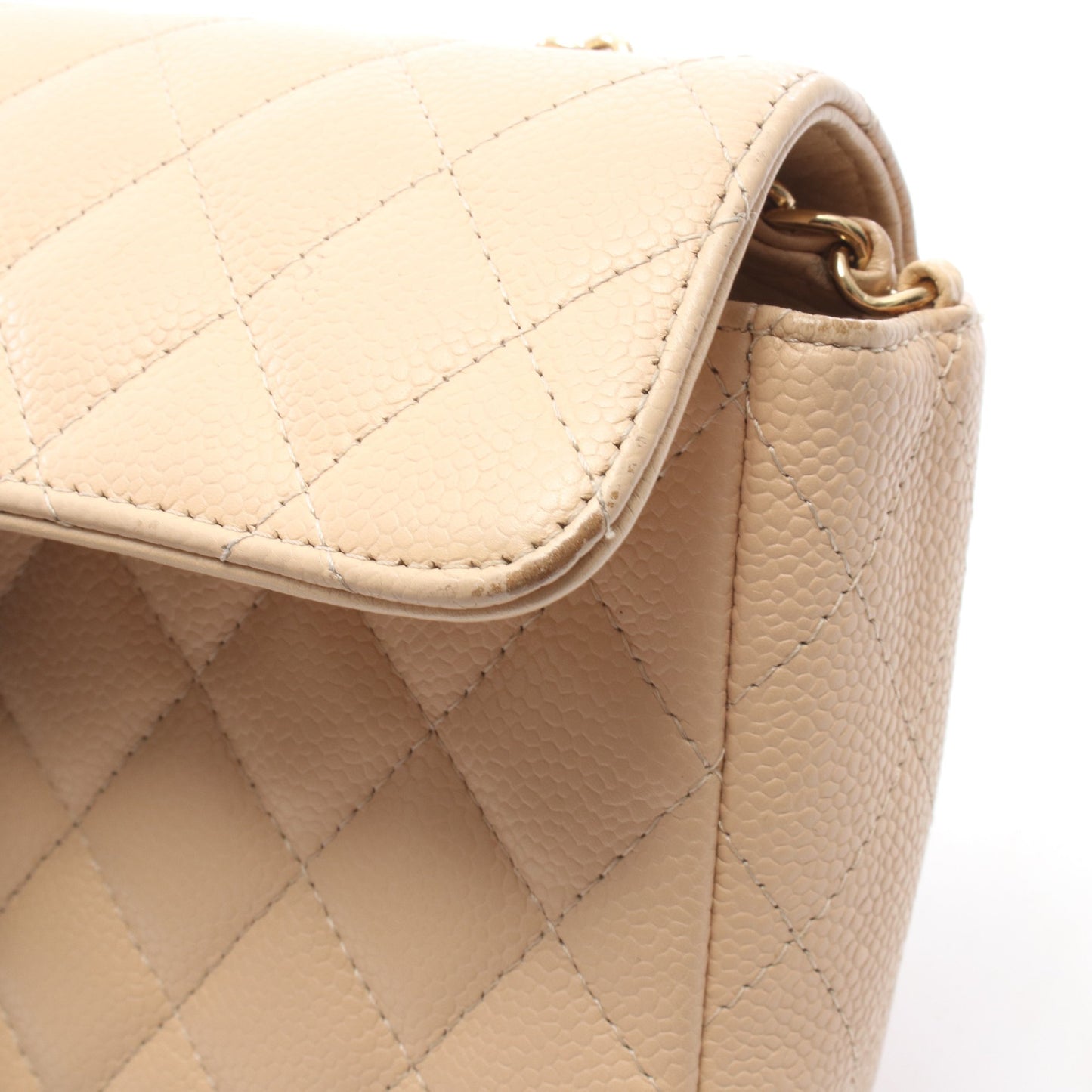 マトラッセ イーストウエスト チェーンショルダーバッグ キャビアスキン ベージュ ゴールド金具 シャネル バッグ CHANEL