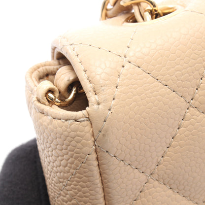 マトラッセ イーストウエスト チェーンショルダーバッグ キャビアスキン ベージュ ゴールド金具 シャネル バッグ CHANEL