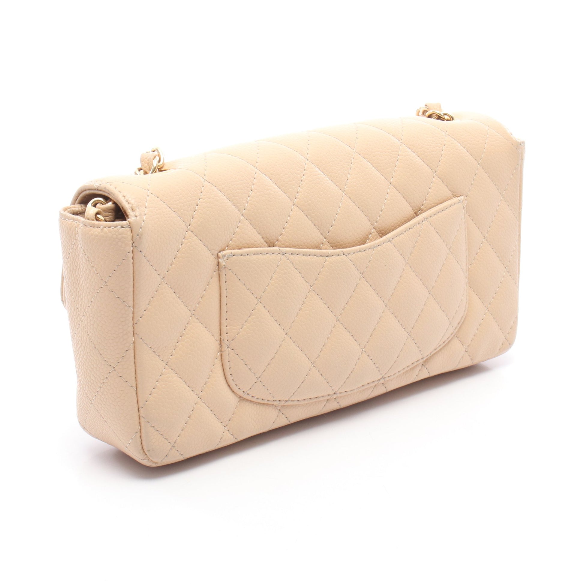 マトラッセ イーストウエスト チェーンショルダーバッグ キャビアスキン ベージュ ゴールド金具 シャネル バッグ CHANEL