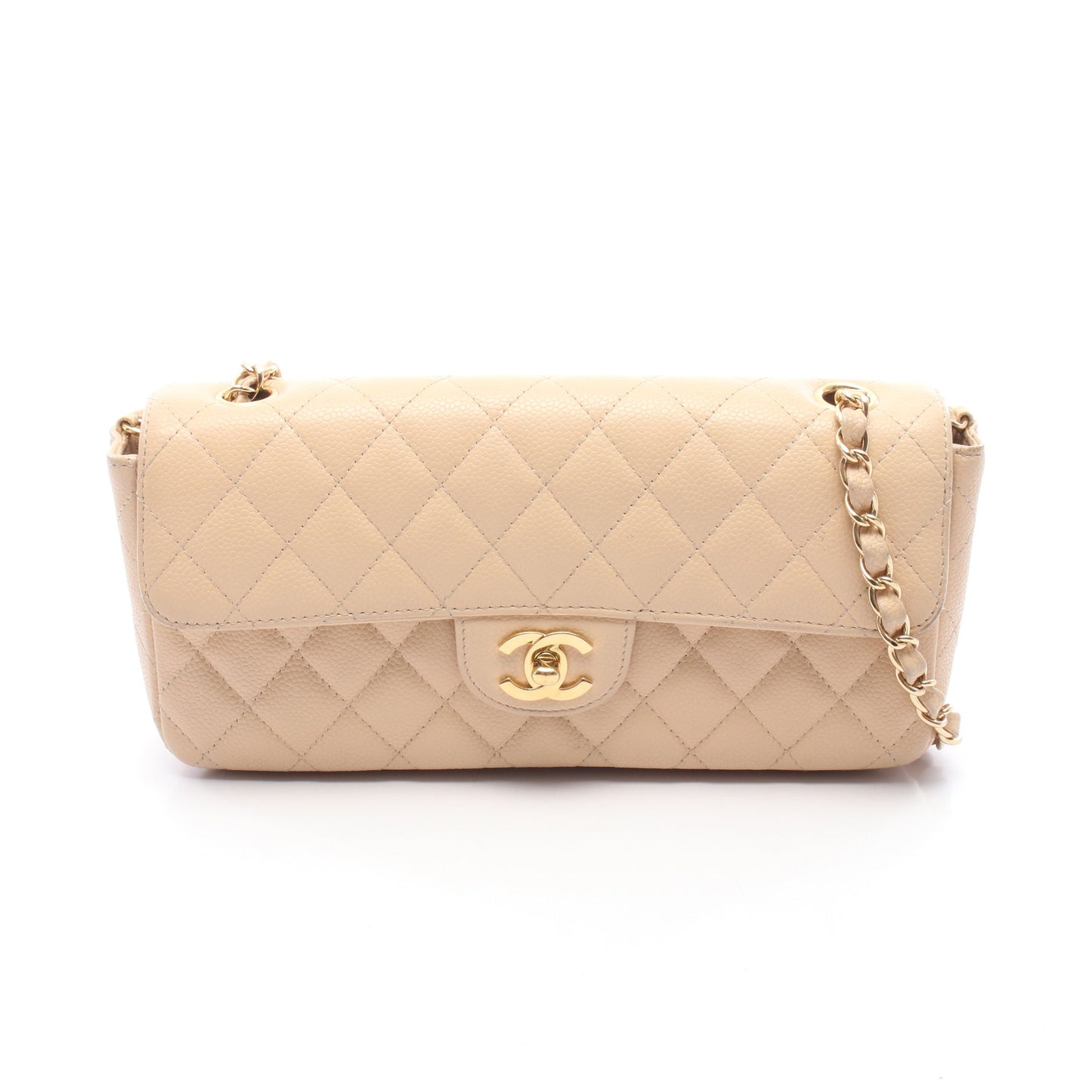 マトラッセ イーストウエスト チェーンショルダーバッグ キャビアスキン ベージュ ゴールド金具 シャネル バッグ CHANEL