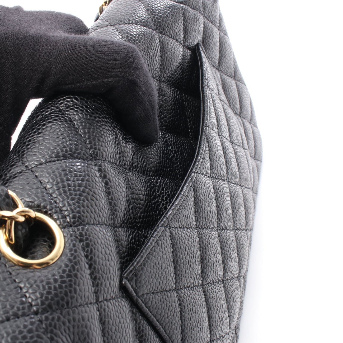 マトラッセ Wフラップ Wチェーンショルダーバッグ キャビアスキン ブラック ゴールド金具 シャネル バッグ CHANEL
