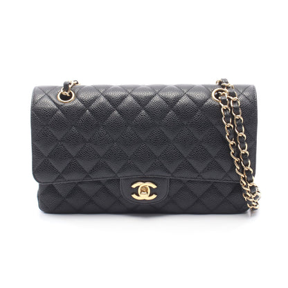 マトラッセ Wフラップ Wチェーンショルダーバッグ キャビアスキン ブラック ゴールド金具 シャネル バッグ CHANEL