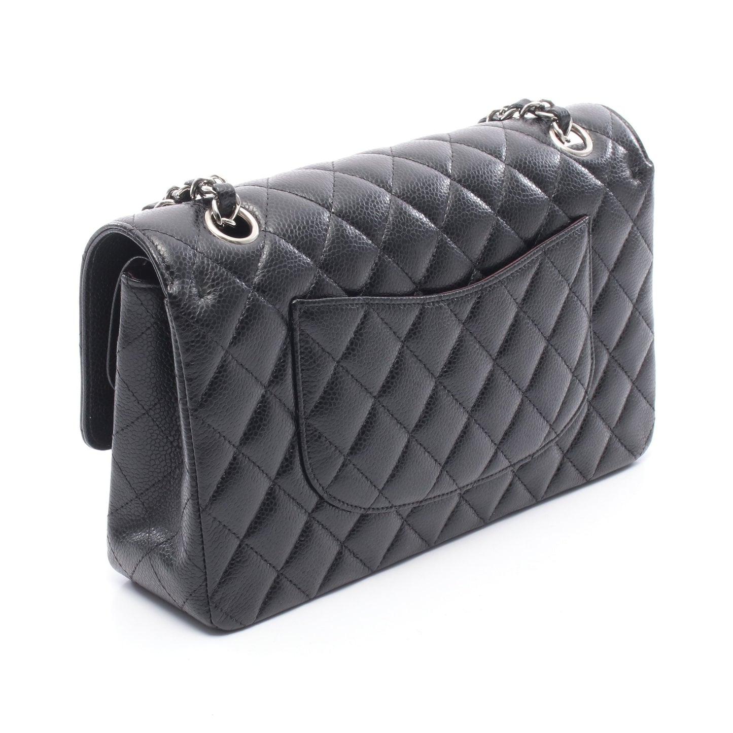 マトラッセ Wフラップ Wチェーンショルダーバッグ キャビアスキン ブラック シルバー金具 シャネル バッグ CHANEL