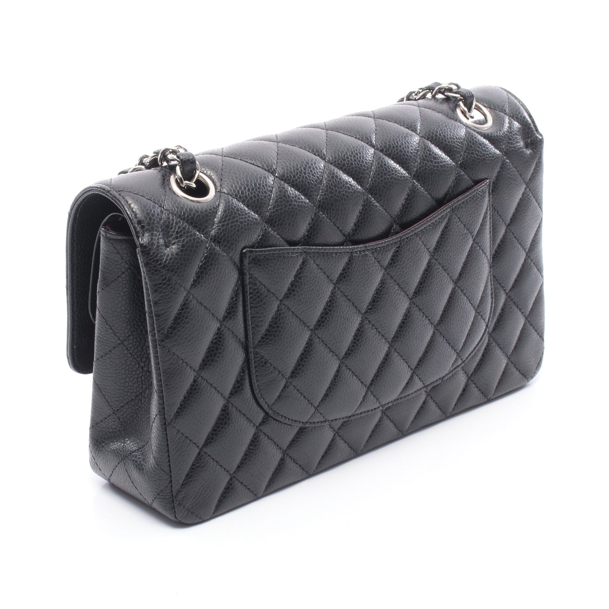 マトラッセ Wフラップ Wチェーンショルダーバッグ キャビアスキン ブラック シルバー金具 シャネル バッグ CHANEL